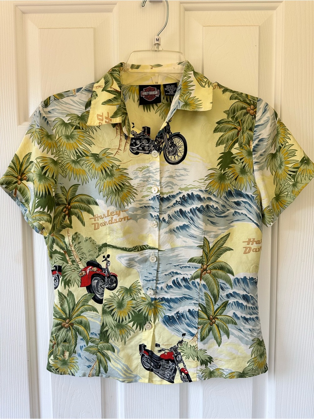 Harley-Davidson Women’s Silk Tori Richard Hawaiian Floral Button Up Shirt Sz XS
